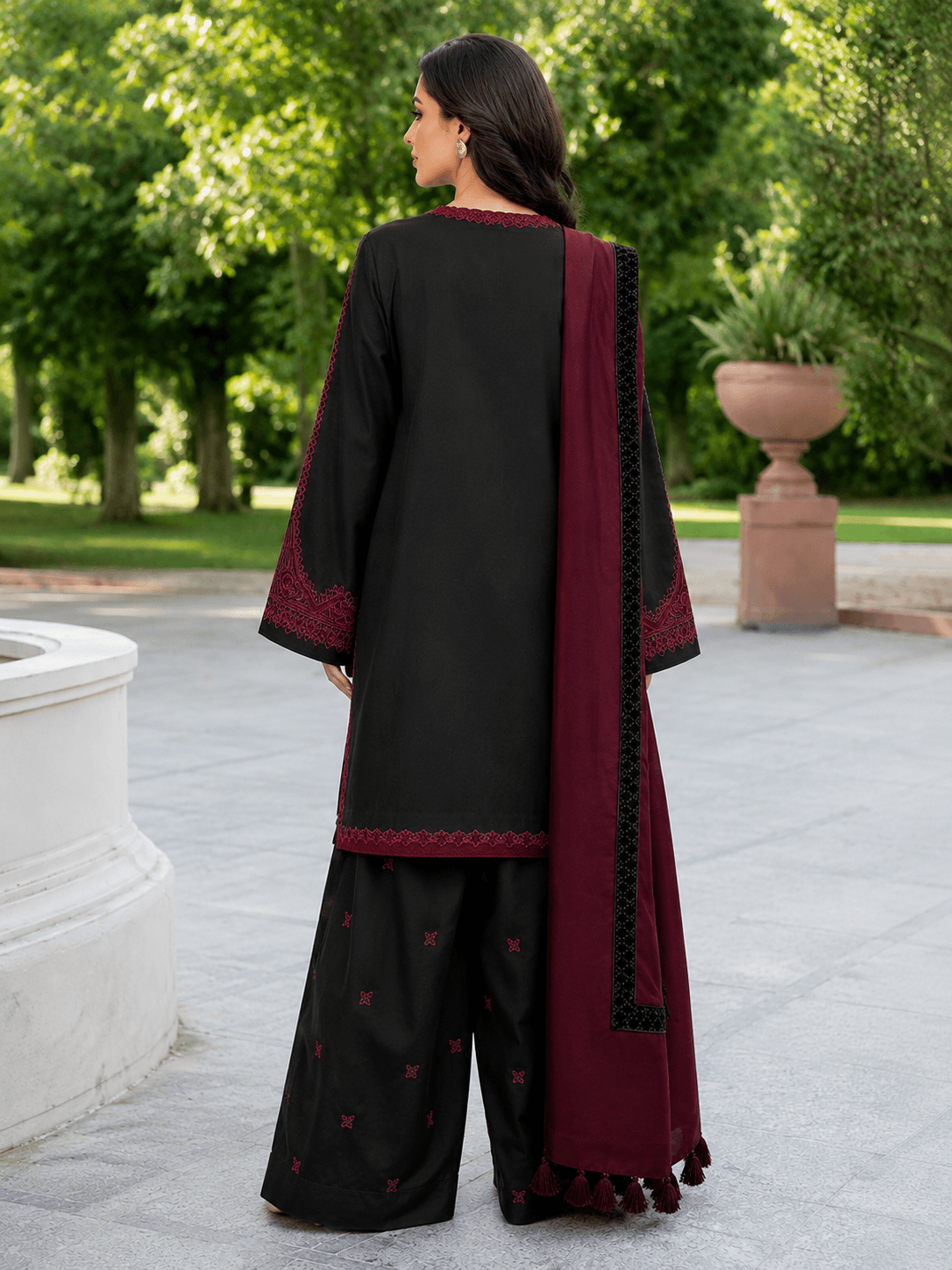 Baroque Crimson Shadow — 3-Piece Embroidered Lawn Suit - Image 2