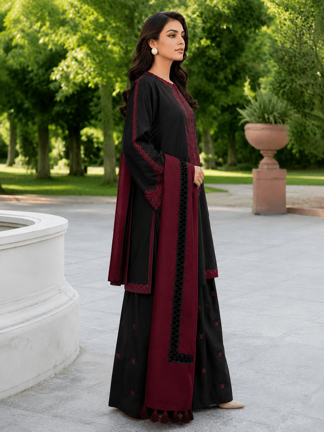 Baroque Crimson Shadow — 3-Piece Embroidered Lawn Suit - Image 3