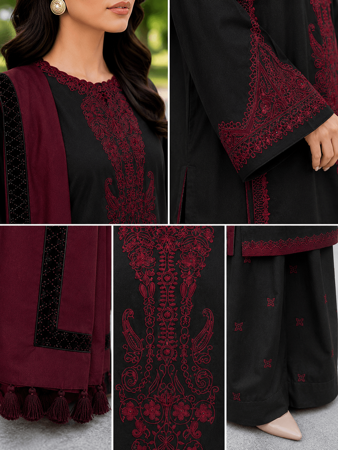 Baroque Crimson Shadow — 3-Piece Embroidered Lawn Suit - Image 4