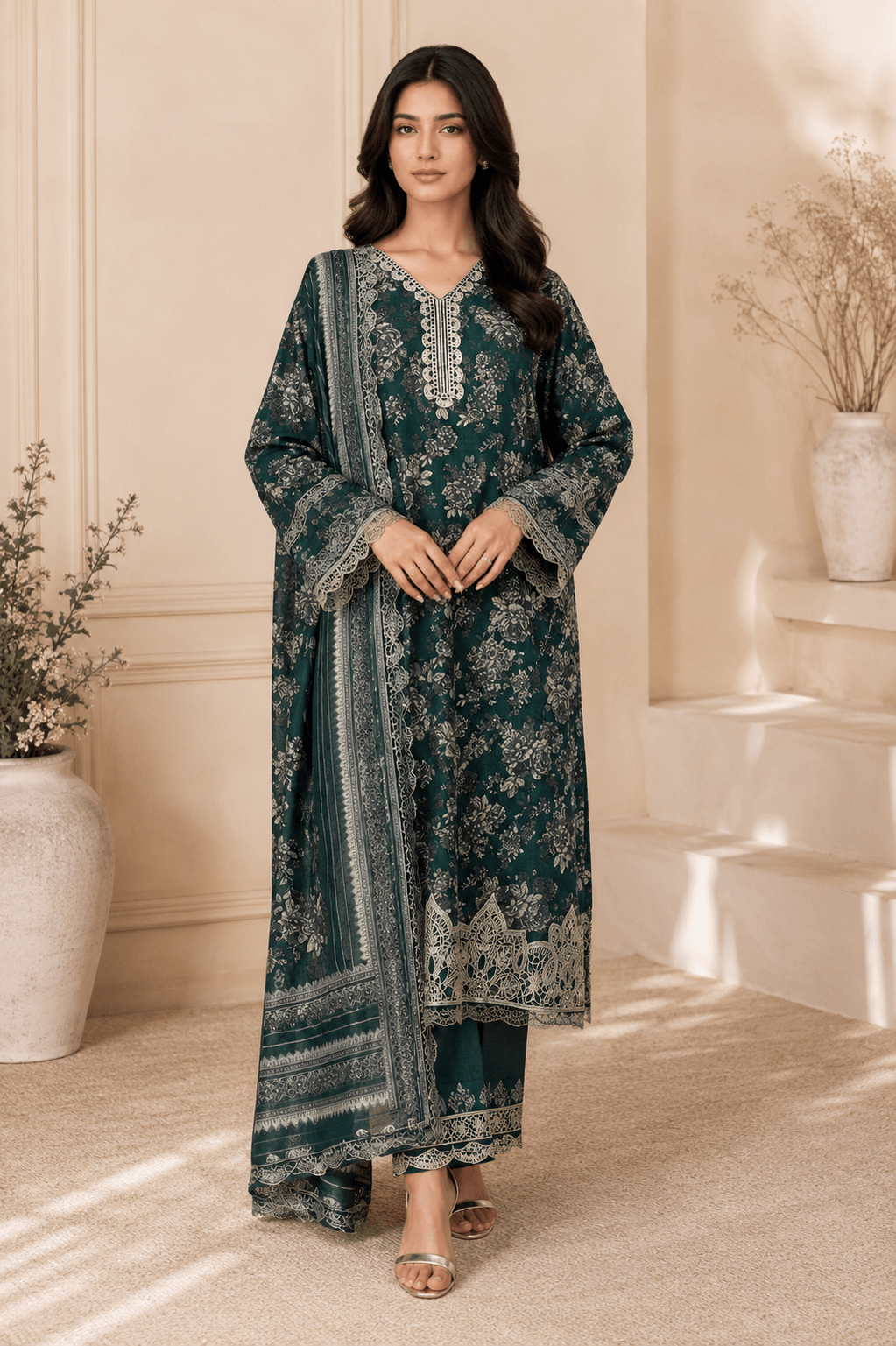 Baroque Emerald Lawn — Unstitched 3-Piece Suite