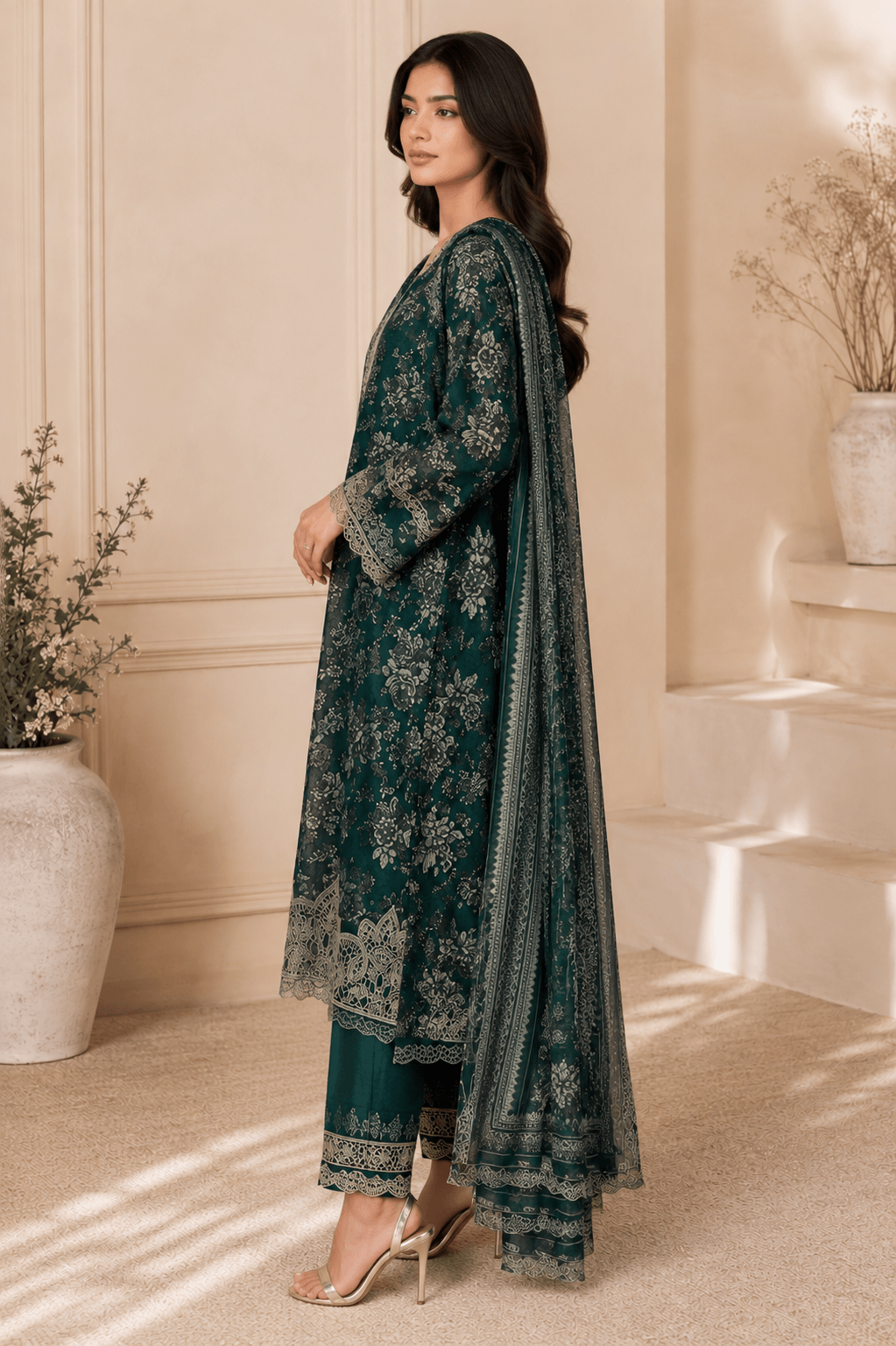 Baroque Emerald Lawn — Unstitched 3-Piece Suite - Image 2
