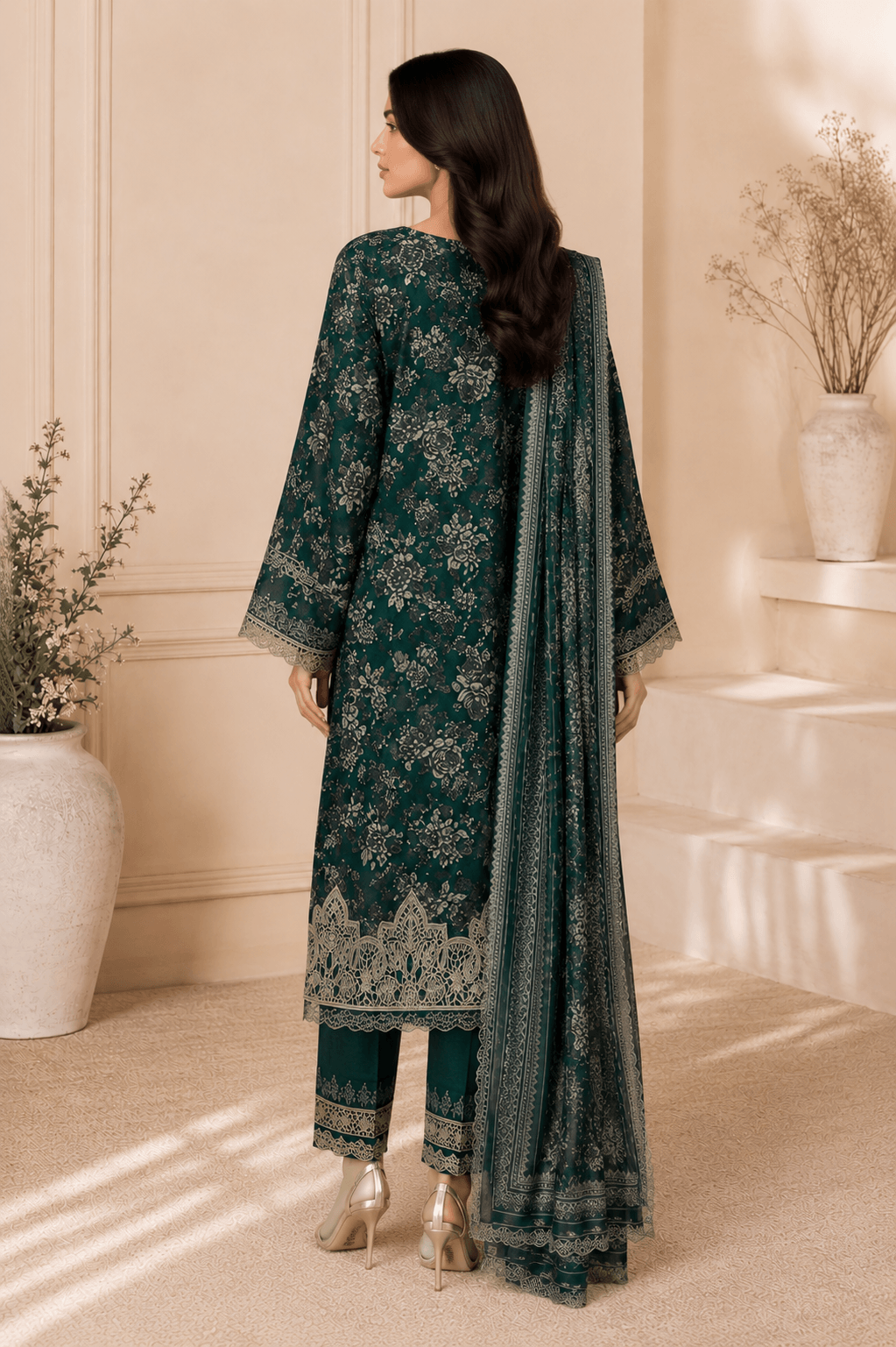 Baroque Emerald Lawn — Unstitched 3-Piece Suite - Image 4