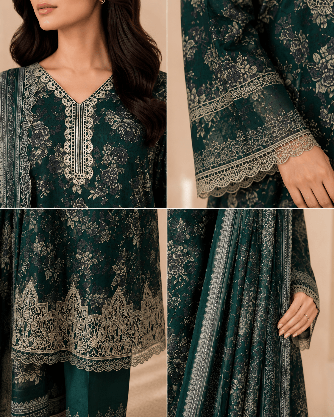 Baroque Emerald Lawn — Unstitched 3-Piece Suite - Image 3