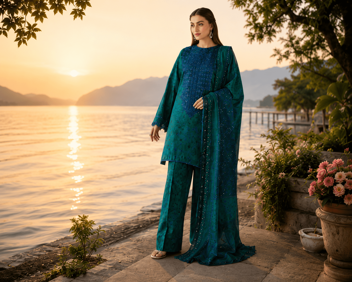 Luxury Baroque Premium Airjet Lawn 3-Piece Suit – Elegant Embroidered Digital Print Collection