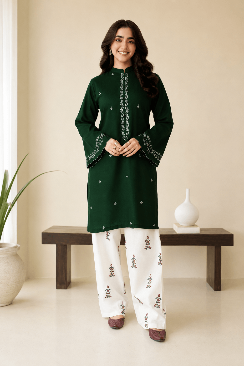Batik Emerald Grace — 2-Piece Embroidered Lawn Suit