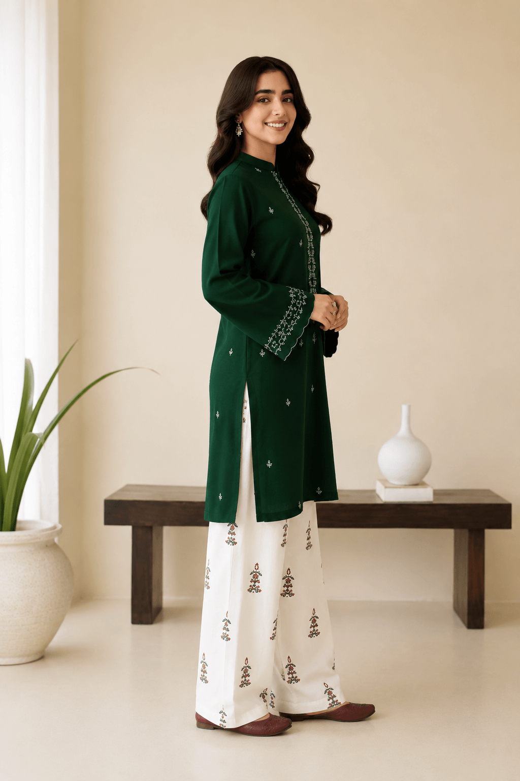 Batik Emerald Grace — 2-Piece Embroidered Lawn Suit - Image 2