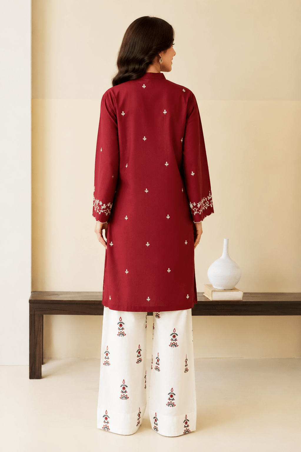 Batik – Embroidered 2-Piece Lawn Suit (Deep Maroon & Off-White) - Image 4
