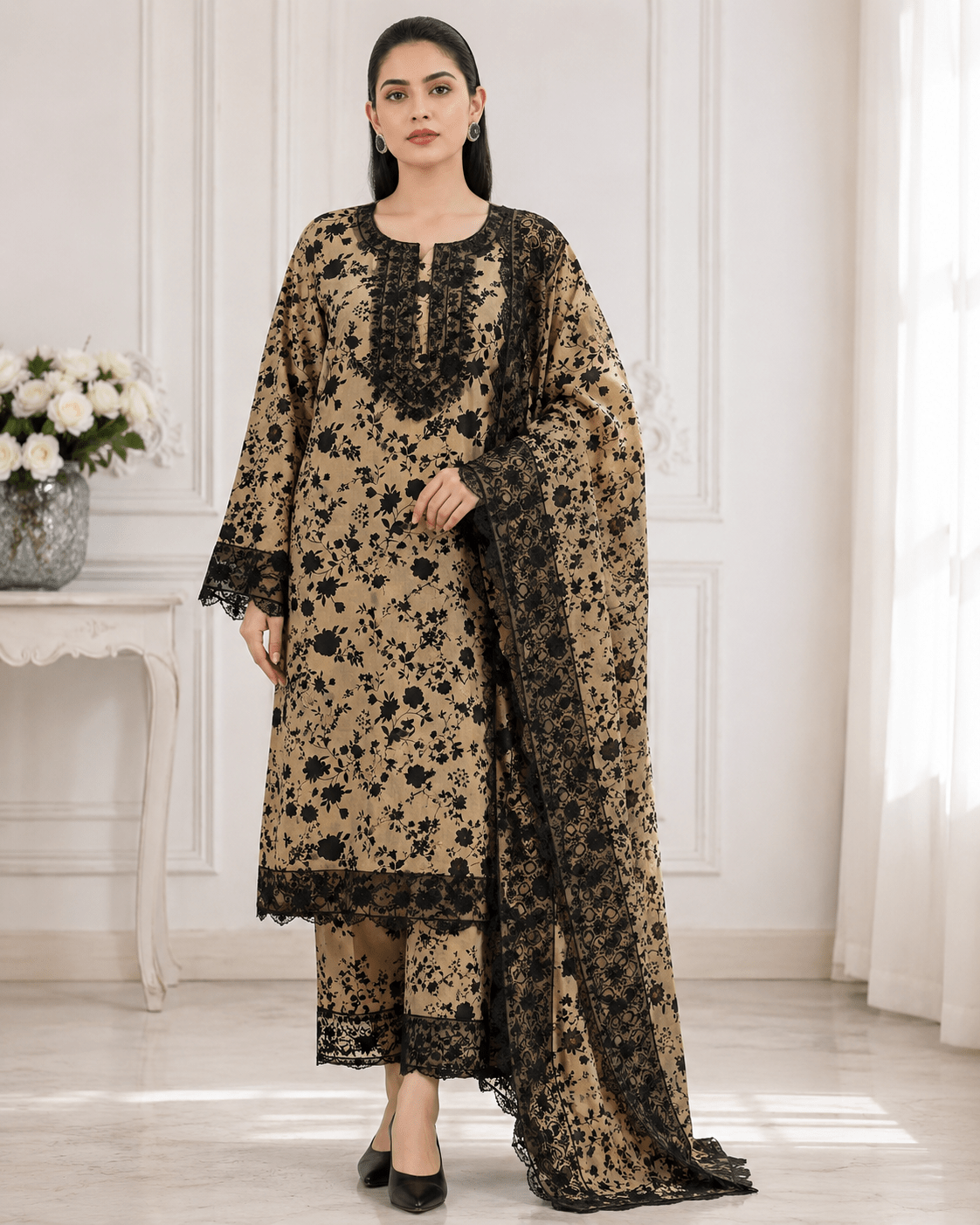 Aneela's Midnight Noir 3-Piece Digital Print Lawn Suit