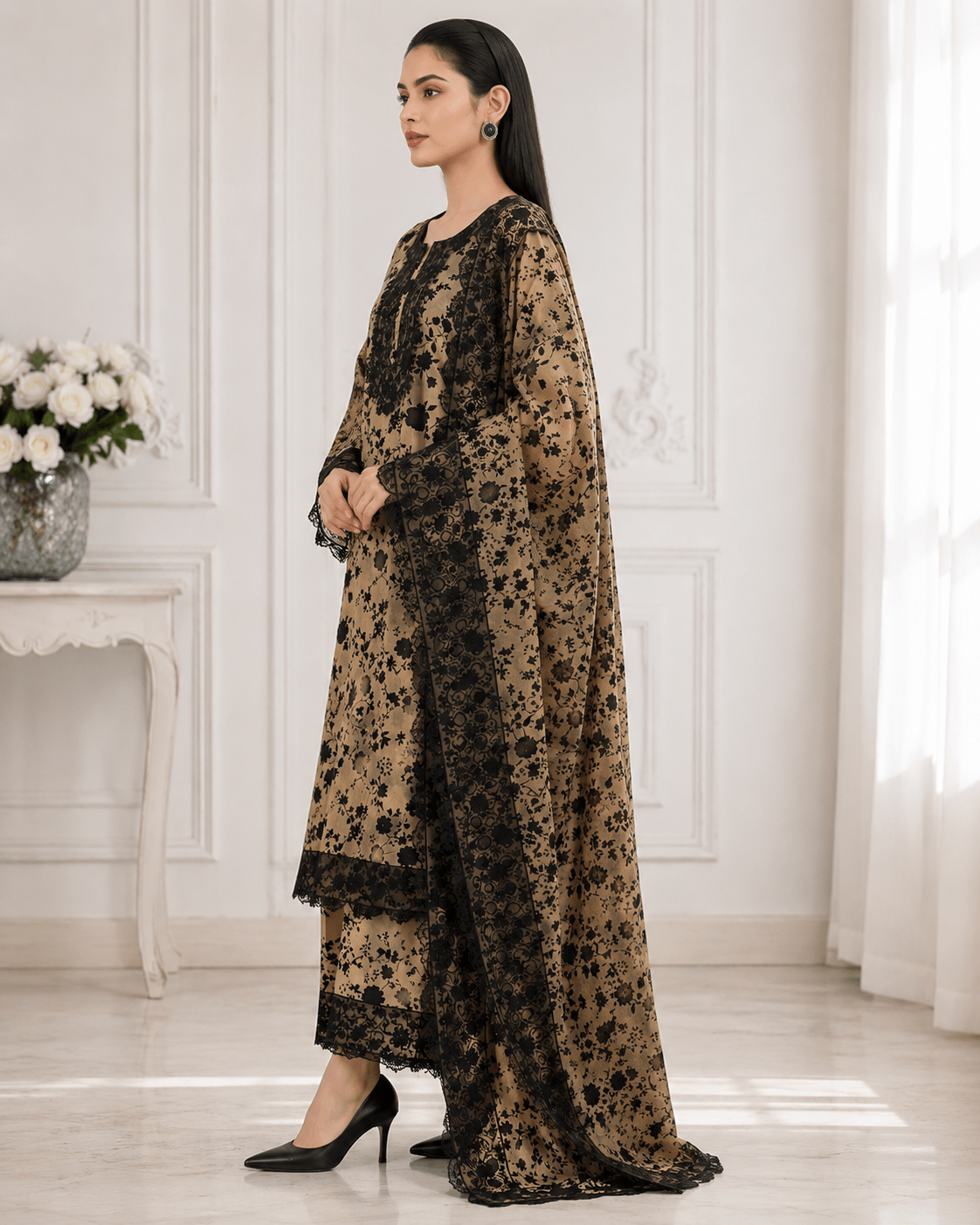 Aneela's Midnight Noir 3-Piece Digital Print Lawn Suit - Image 2