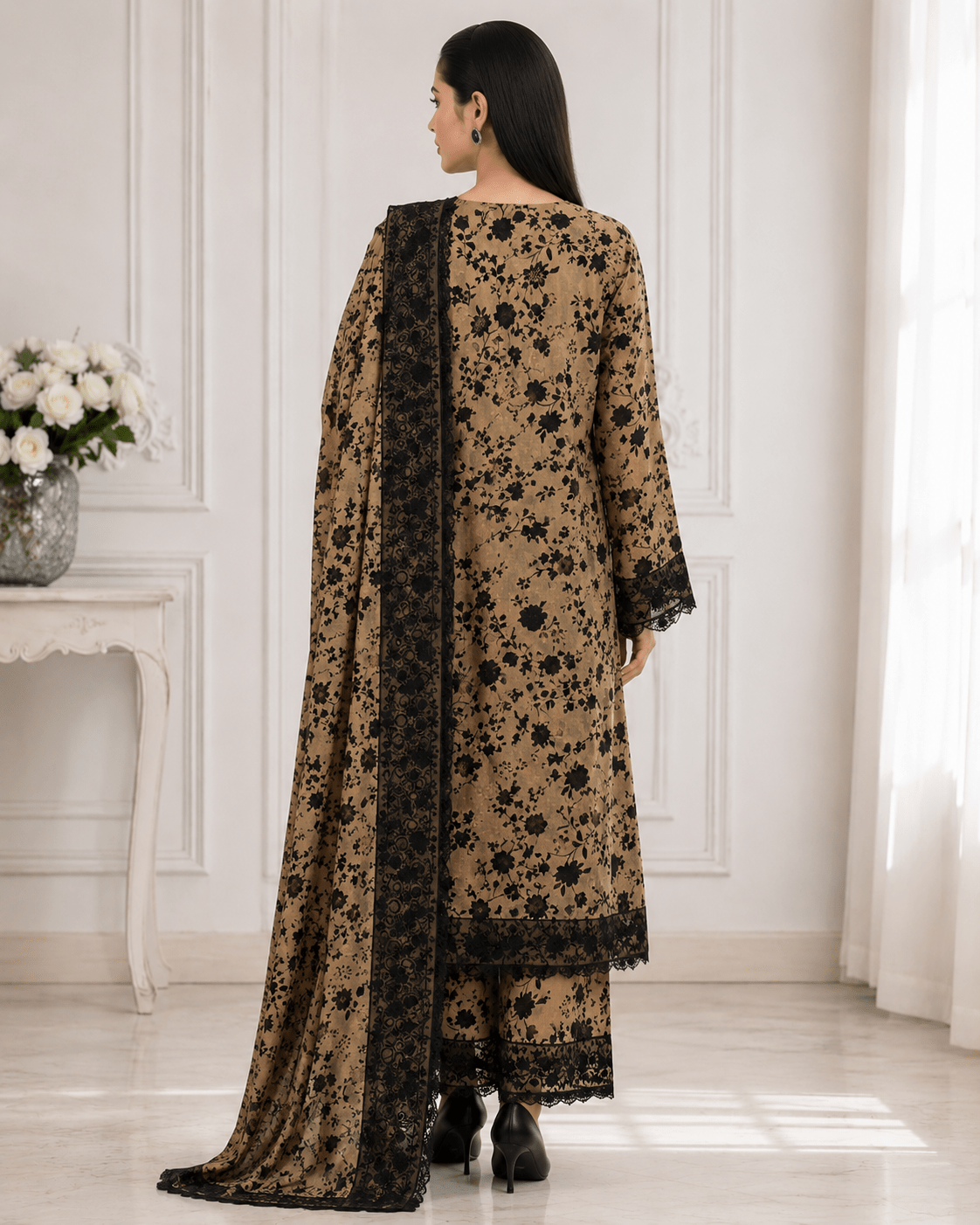 Aneela's Midnight Noir 3-Piece Digital Print Lawn Suit - Image 3