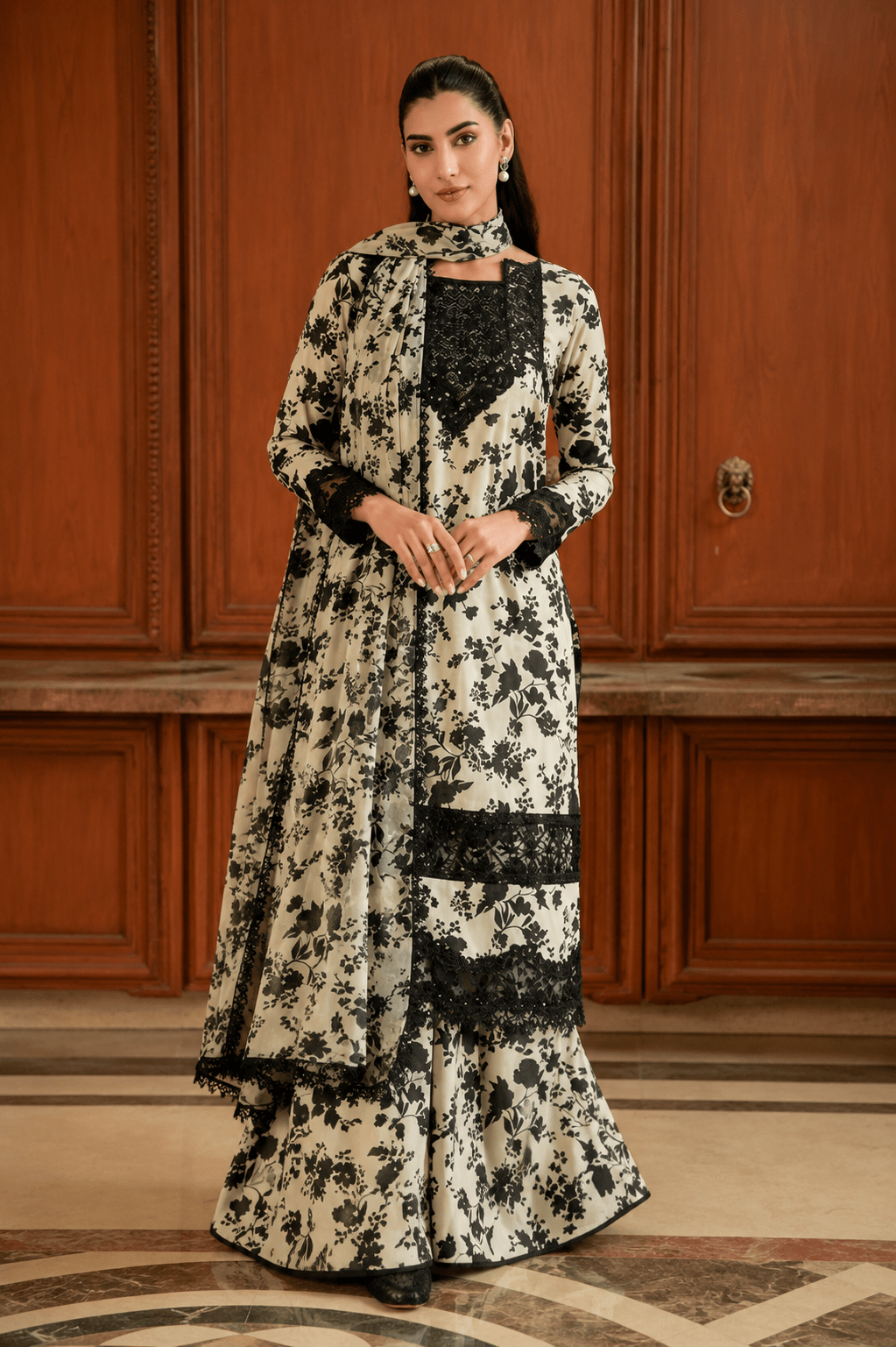 Aneela's Monochrome Luxe 3-Piece Digital Print Lawn Suit