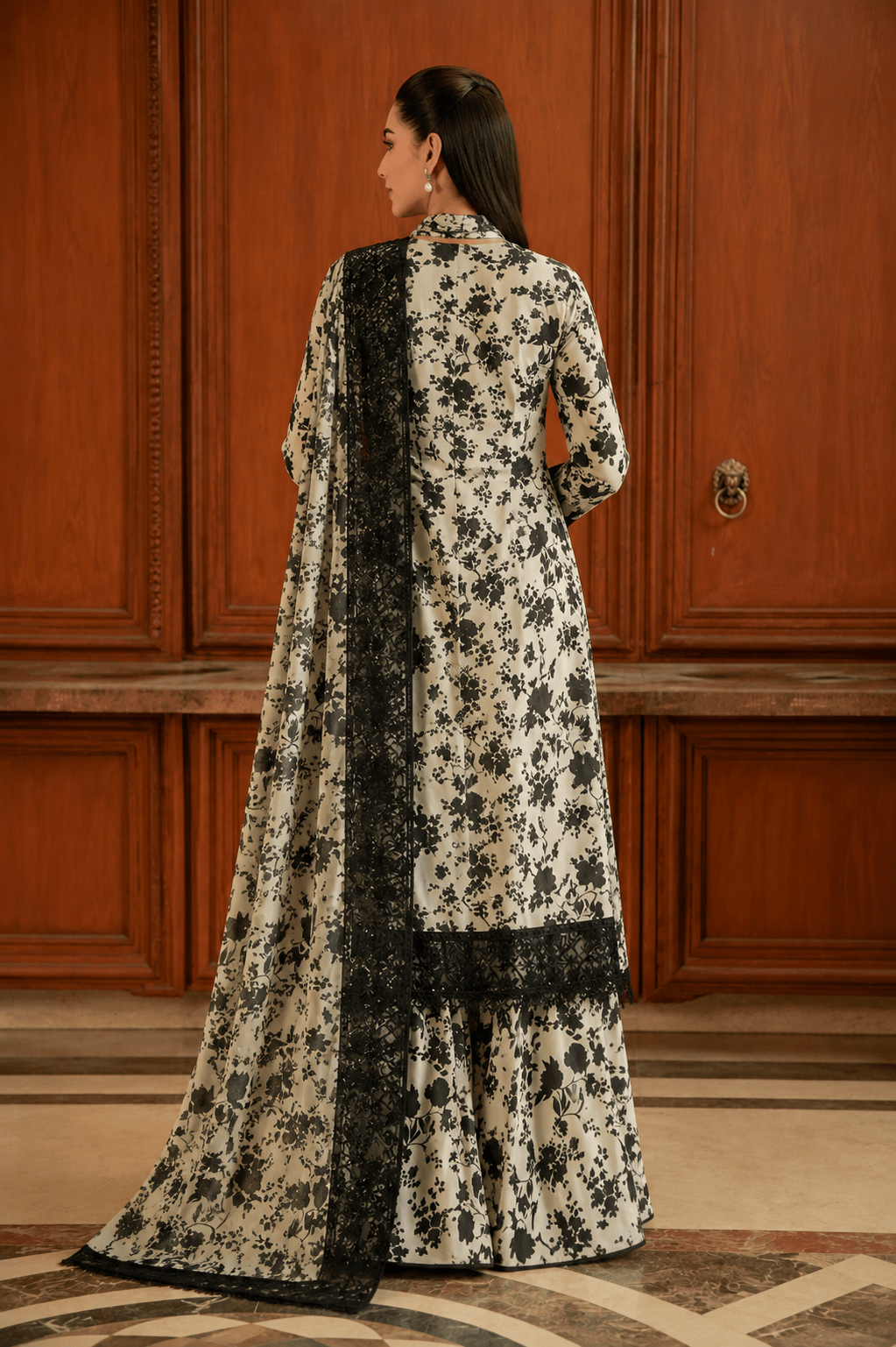 Aneela's Monochrome Luxe 3-Piece Digital Print Lawn Suit - Image 2