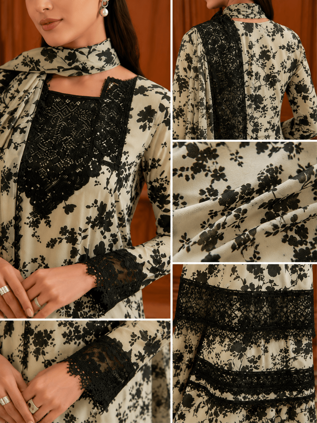 Aneela's Monochrome Luxe 3-Piece Digital Print Lawn Suit - Image 3