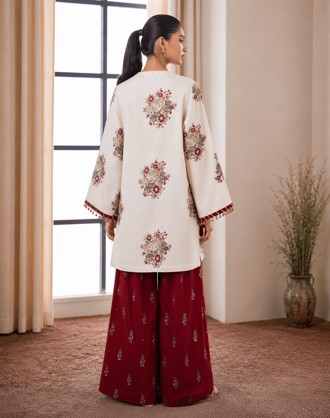 Ethnic Ivory & Crimson Bloom — Unstitched 2-Piece Embroidered Lawn Suit - Image 4