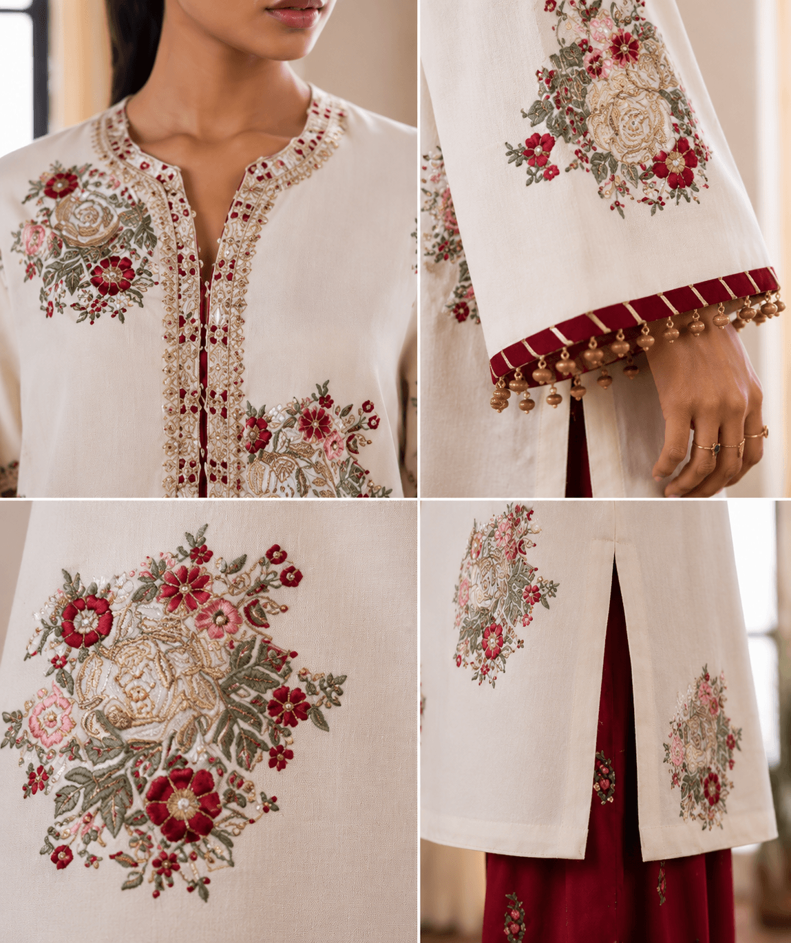 Ethnic Ivory & Crimson Bloom — Unstitched 2-Piece Embroidered Lawn Suit - Image 3