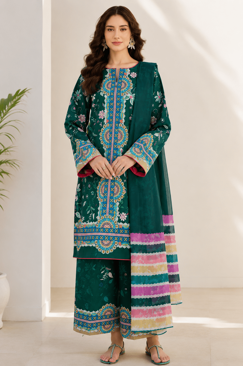 Farasha 3-Piece Digital Printed Lawn Suit – Emerald Garden