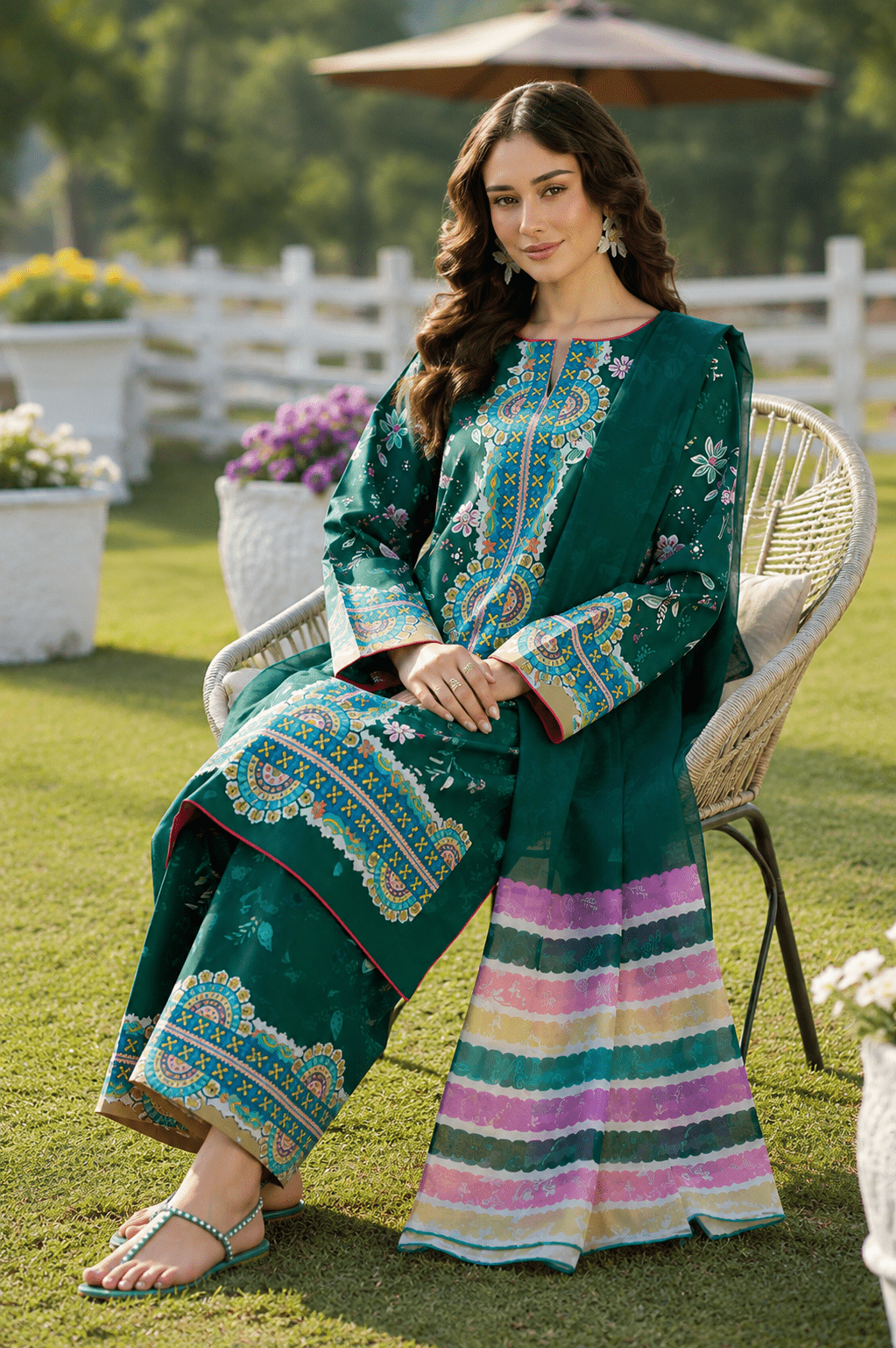 Farasha 3-Piece Digital Printed Lawn Suit – Emerald Garden - Image 2