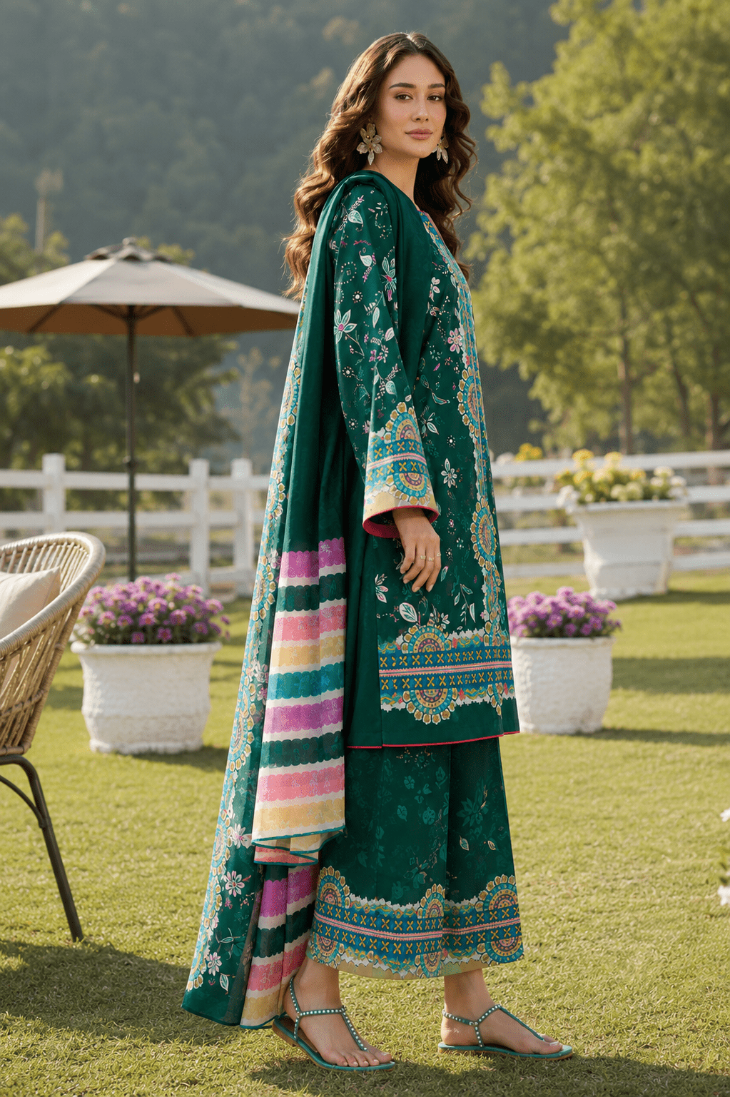 Farasha 3-Piece Digital Printed Lawn Suit – Emerald Garden - Image 3