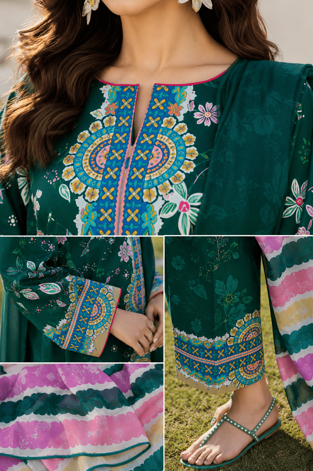Farasha 3-Piece Digital Printed Lawn Suit – Emerald Garden - Image 4
