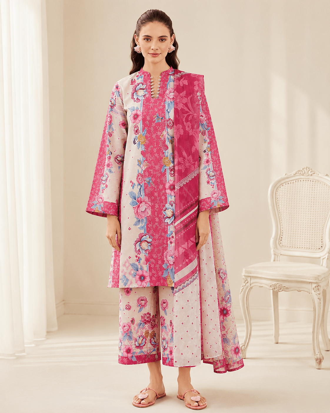 Farasha Pink Blossom 3-Piece Unstitched Lawn Suit