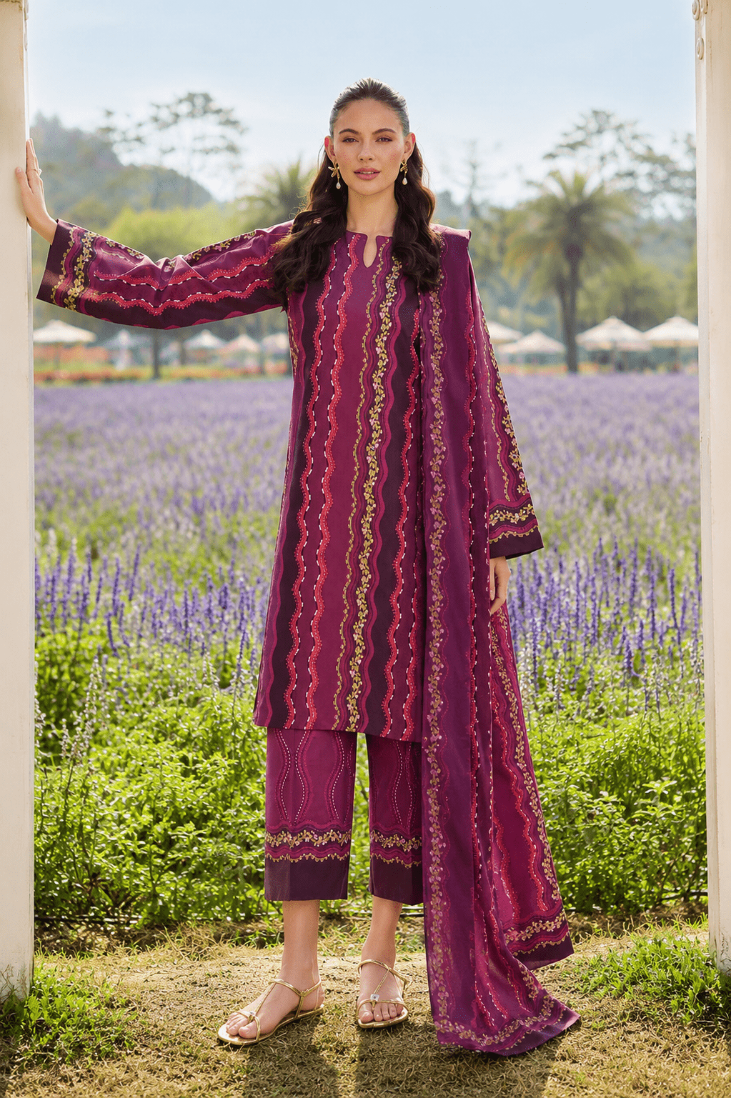 Farasha 3-Piece Digital Printed Lawn Suit – Plum Waves