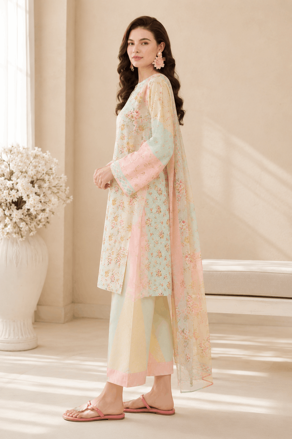Farasha Pastel Floral 3-Piece Unstitched Lawn Suit - Image 2