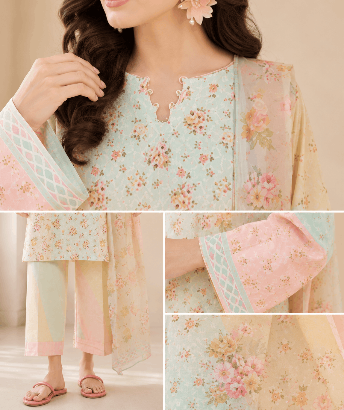 Farasha Pastel Floral 3-Piece Unstitched Lawn Suit - Image 4