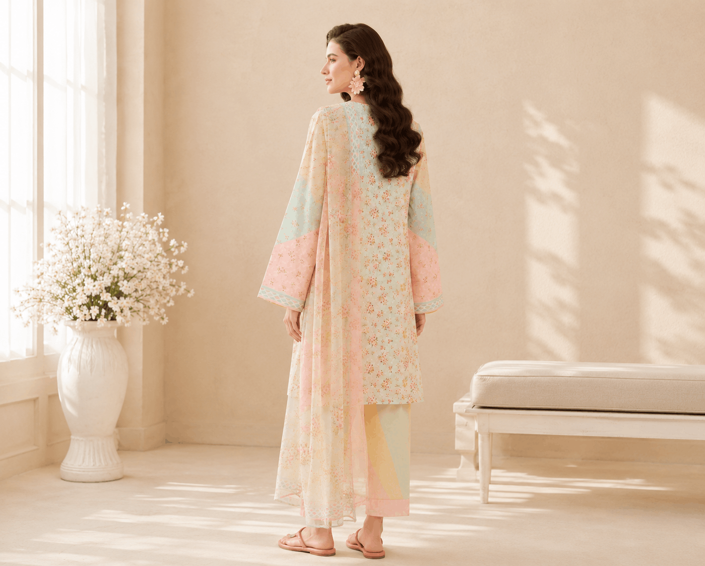 Farasha Pastel Floral 3-Piece Unstitched Lawn Suit - Image 3