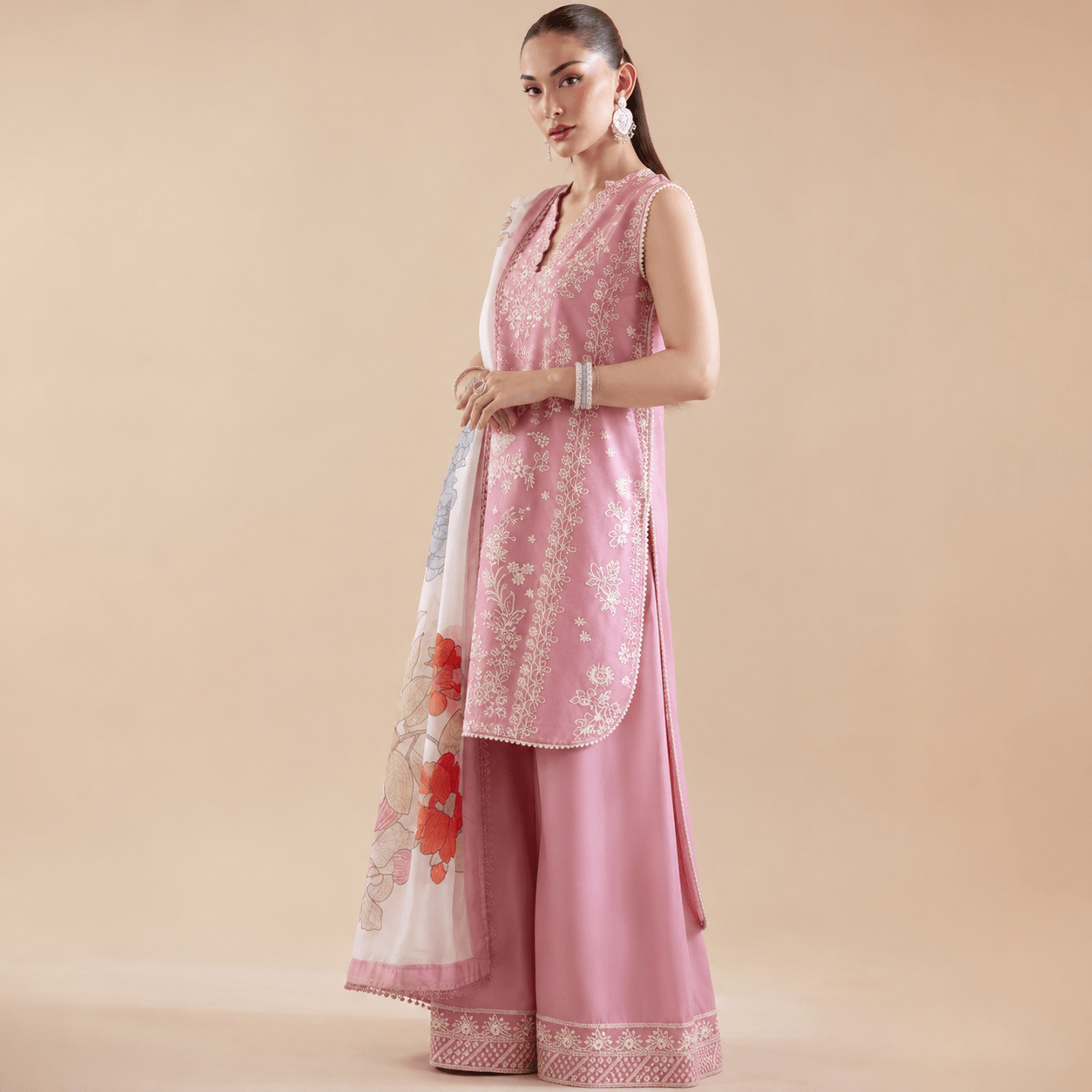 MAHNUR – Embroidered Lawn 3-Piece Suit with Digital Print Voil Dobby Dupatta (Lilac Pink) - Image 2
