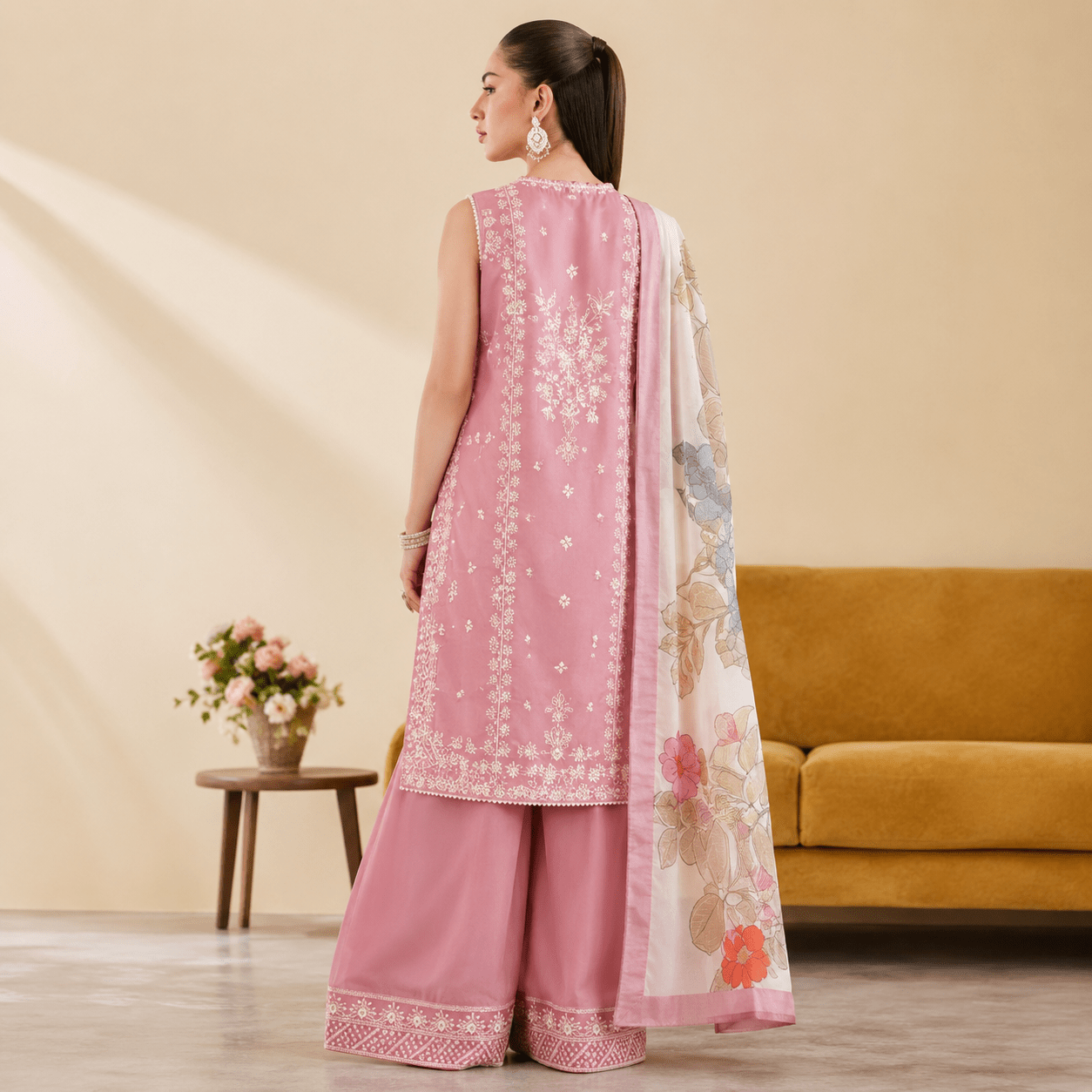 MAHNUR – Embroidered Lawn 3-Piece Suit with Digital Print Voil Dobby Dupatta (Lilac Pink) - Image 3
