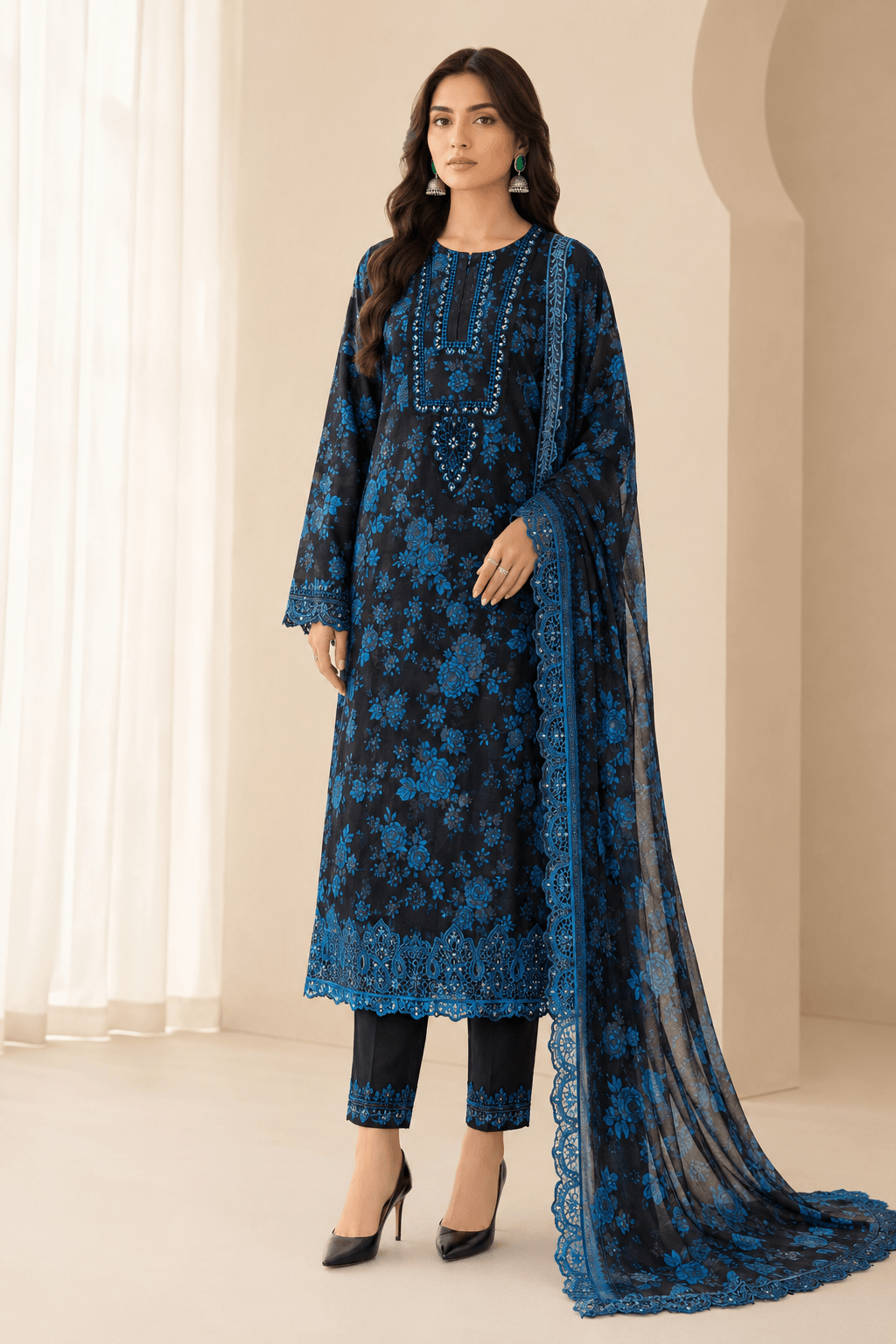 Midnight Azure Digital Print Lawn 3 Piece Suit