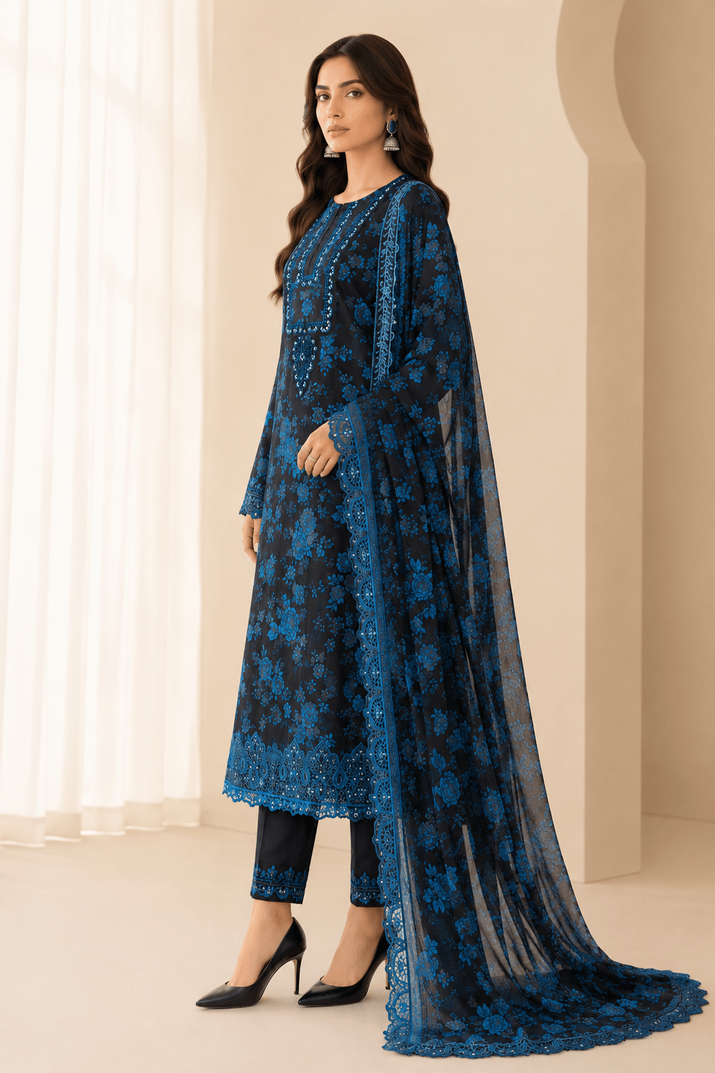 Midnight Azure Digital Print Lawn 3 Piece Suit - Image 2