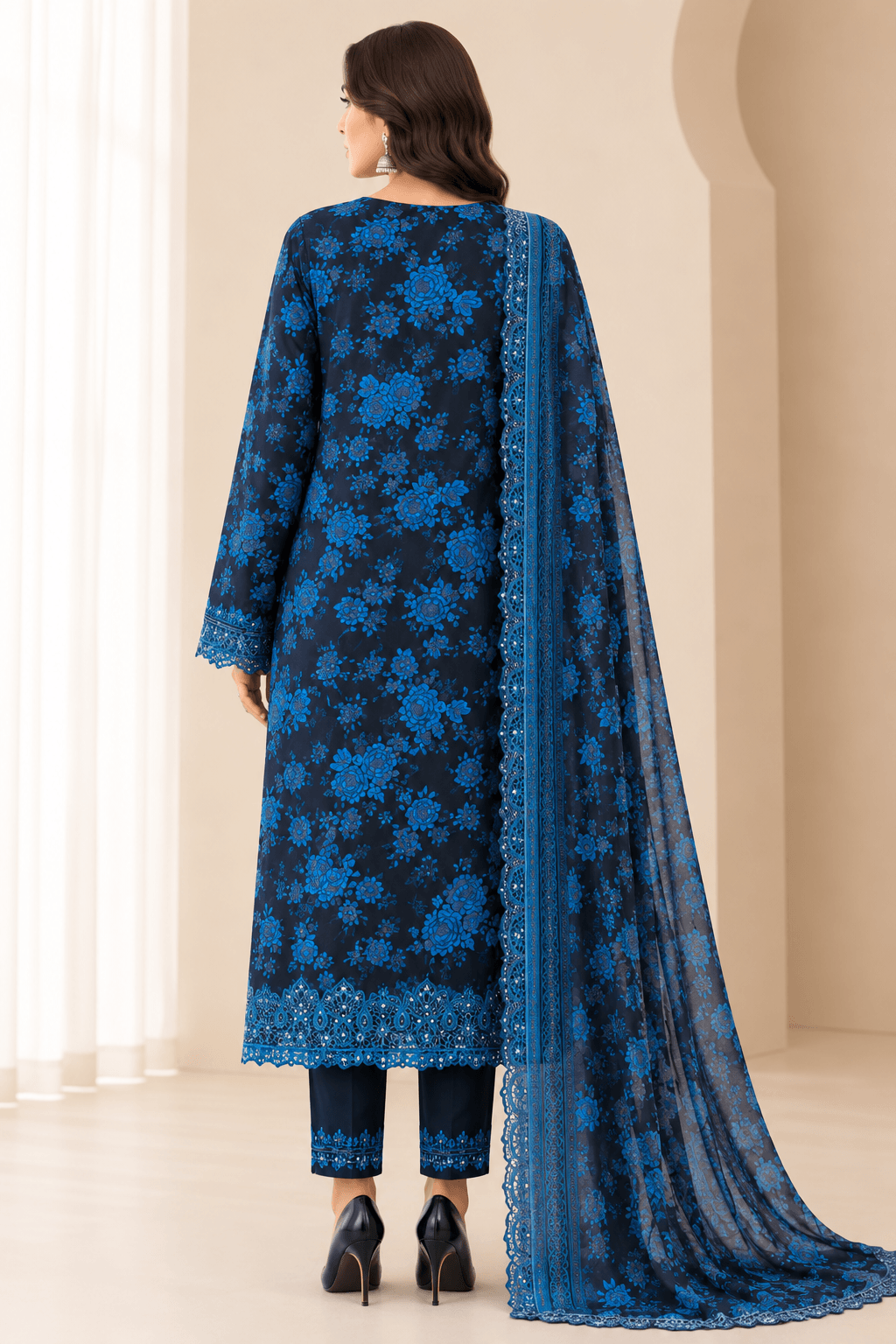 Midnight Azure Digital Print Lawn 3 Piece Suit - Image 4