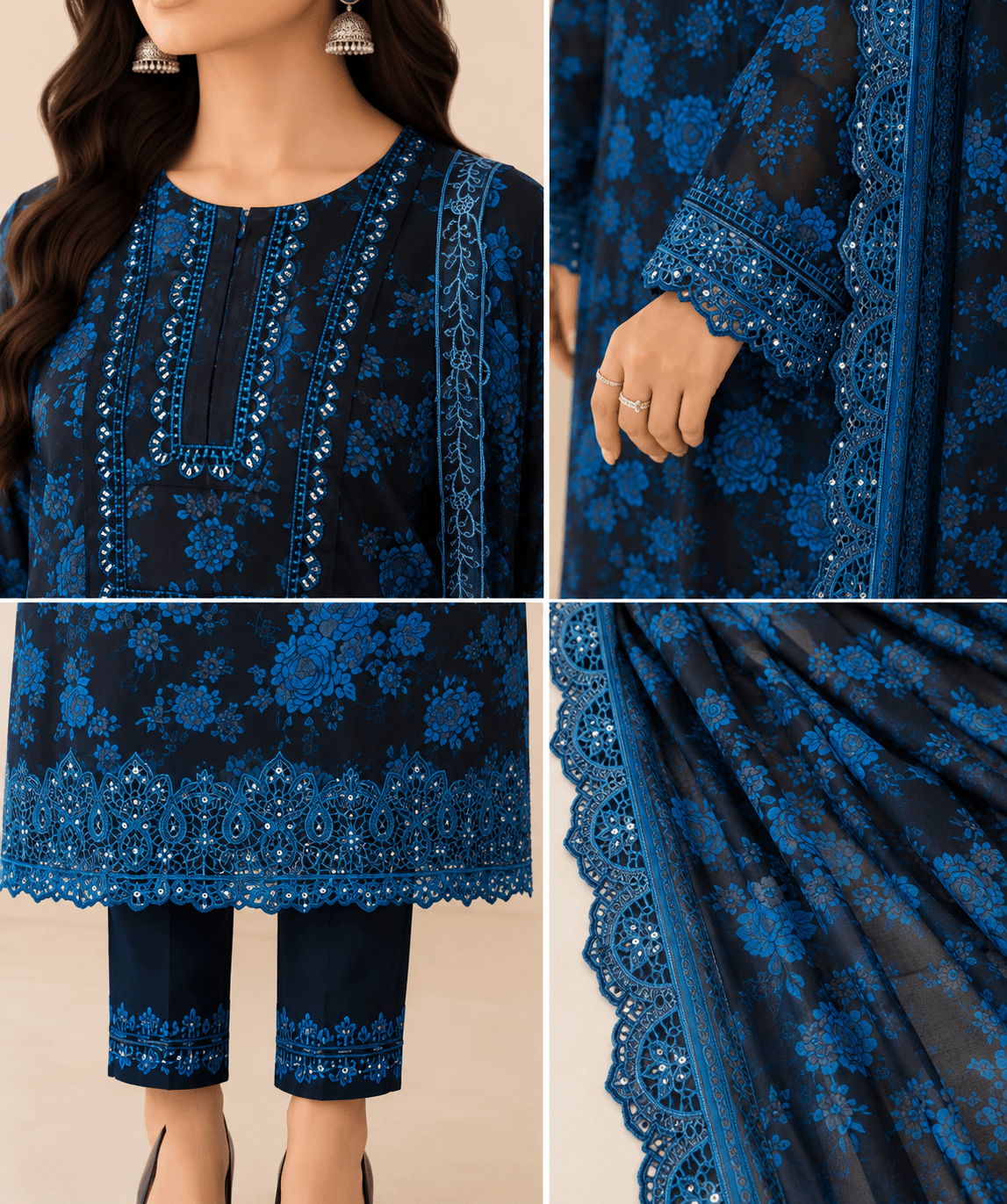Midnight Azure Digital Print Lawn 3 Piece Suit - Image 3