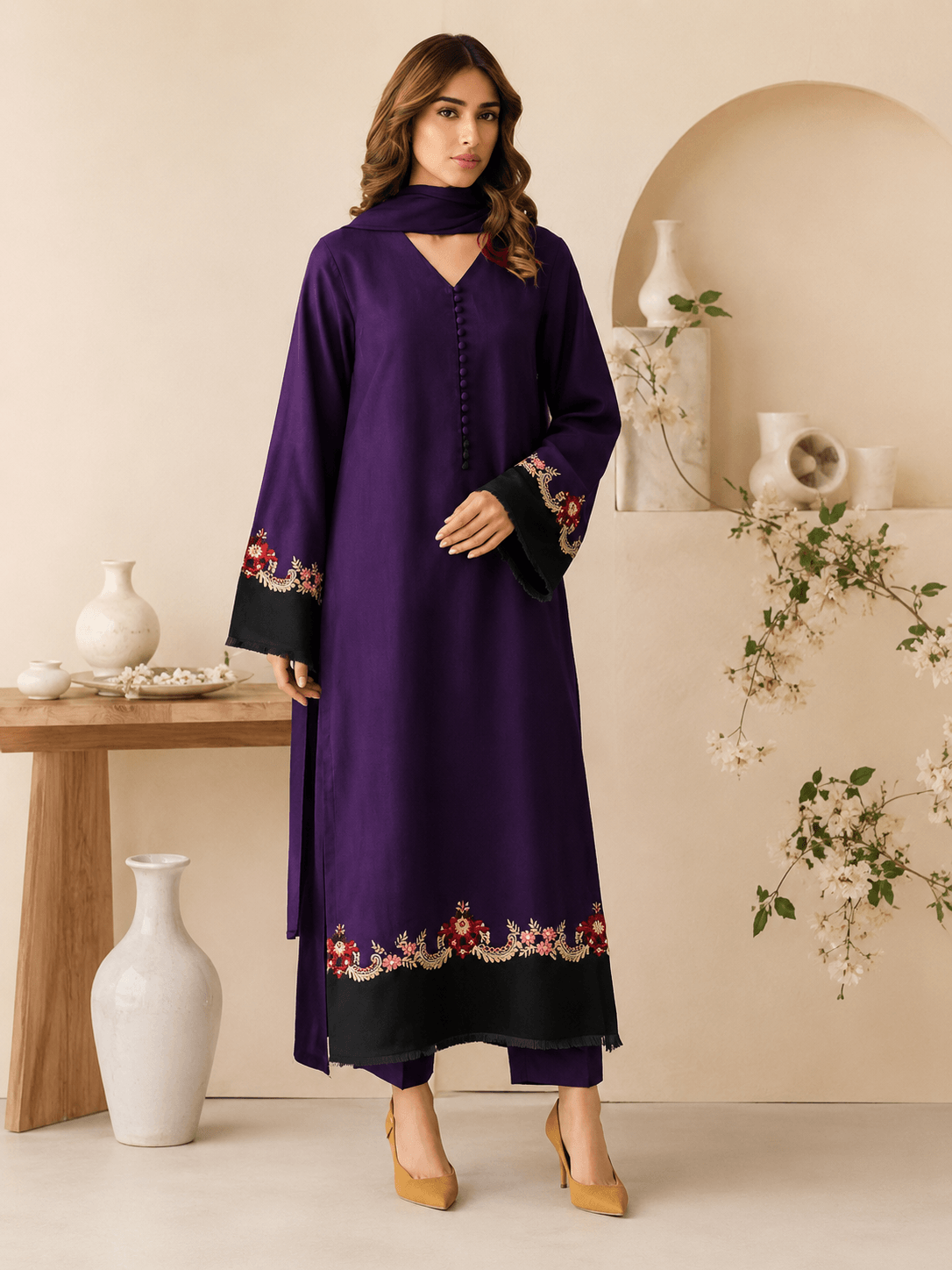 Qaswa Royal Purple — 3-Piece Embroidered Lawn Suit