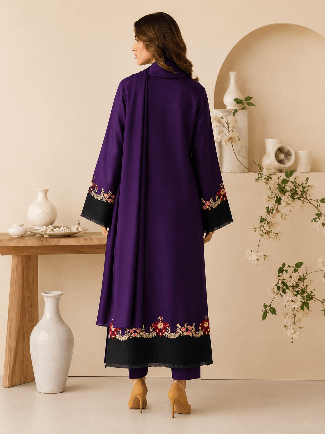 Qaswa Royal Purple — 3-Piece Embroidered Lawn Suit - Image 3