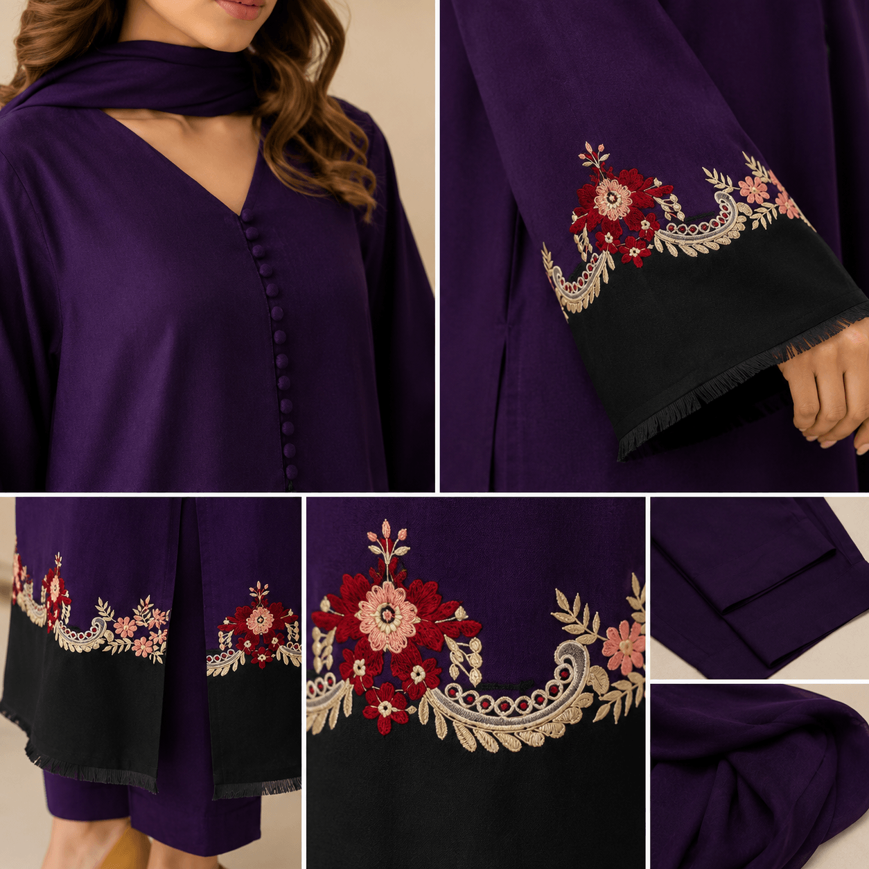 Qaswa Royal Purple — 3-Piece Embroidered Lawn Suit - Image 4
