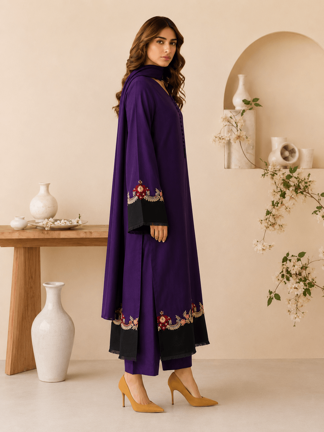 Qaswa Royal Purple — 3-Piece Embroidered Lawn Suit - Image 2