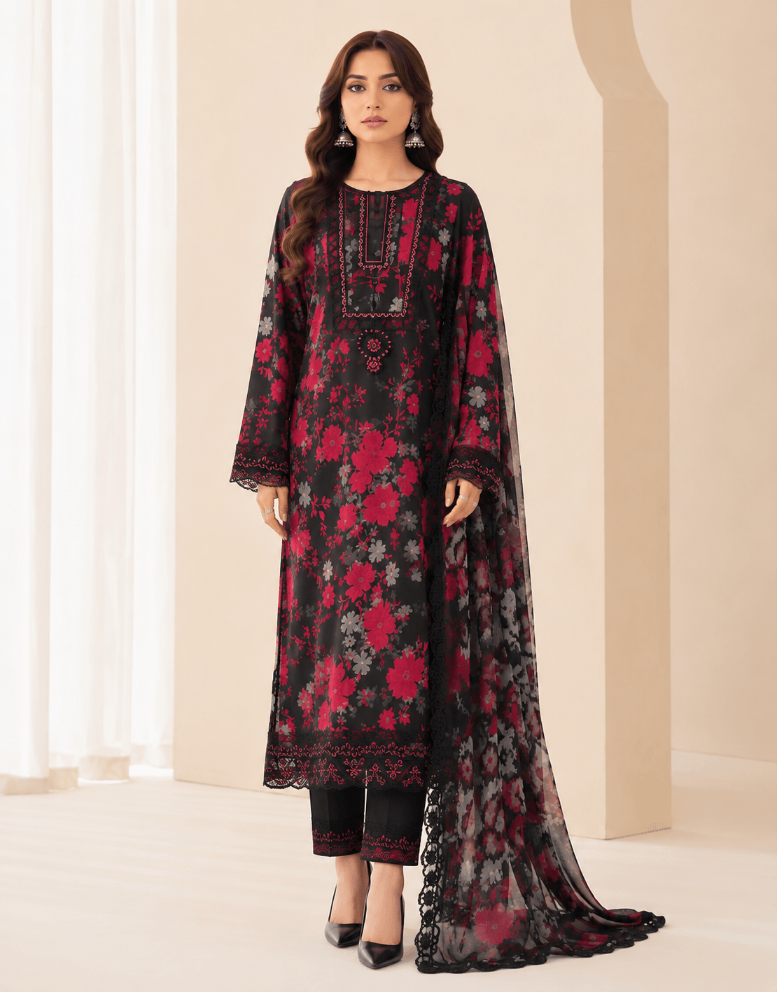 Ramsha Crimson Noir — Unstitched 3-Piece Printed Lawn Suit