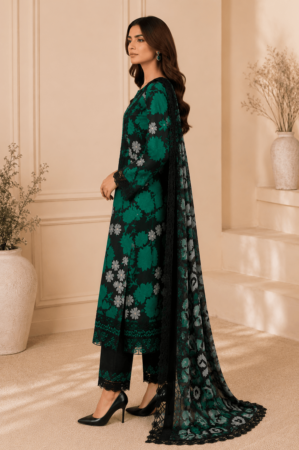 Ramsha Noir Emerald — Unstitched 3-Piece Printed Lawn Suit - Image 2