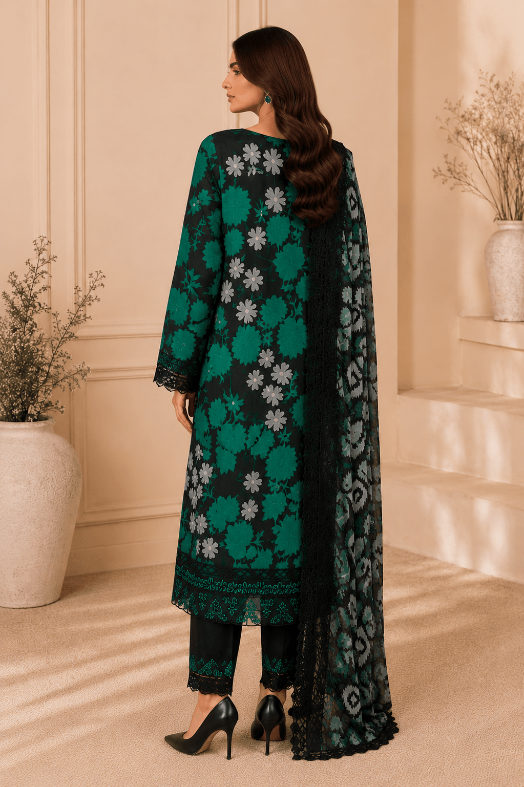 Ramsha Noir Emerald — Unstitched 3-Piece Printed Lawn Suit - Image 3