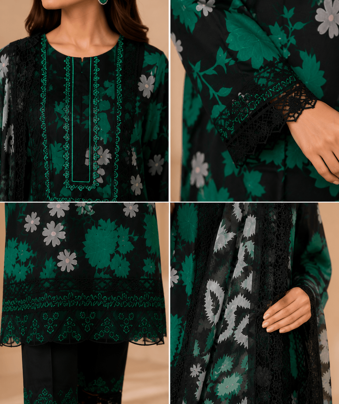 Ramsha Noir Emerald — Unstitched 3-Piece Printed Lawn Suit - Image 4
