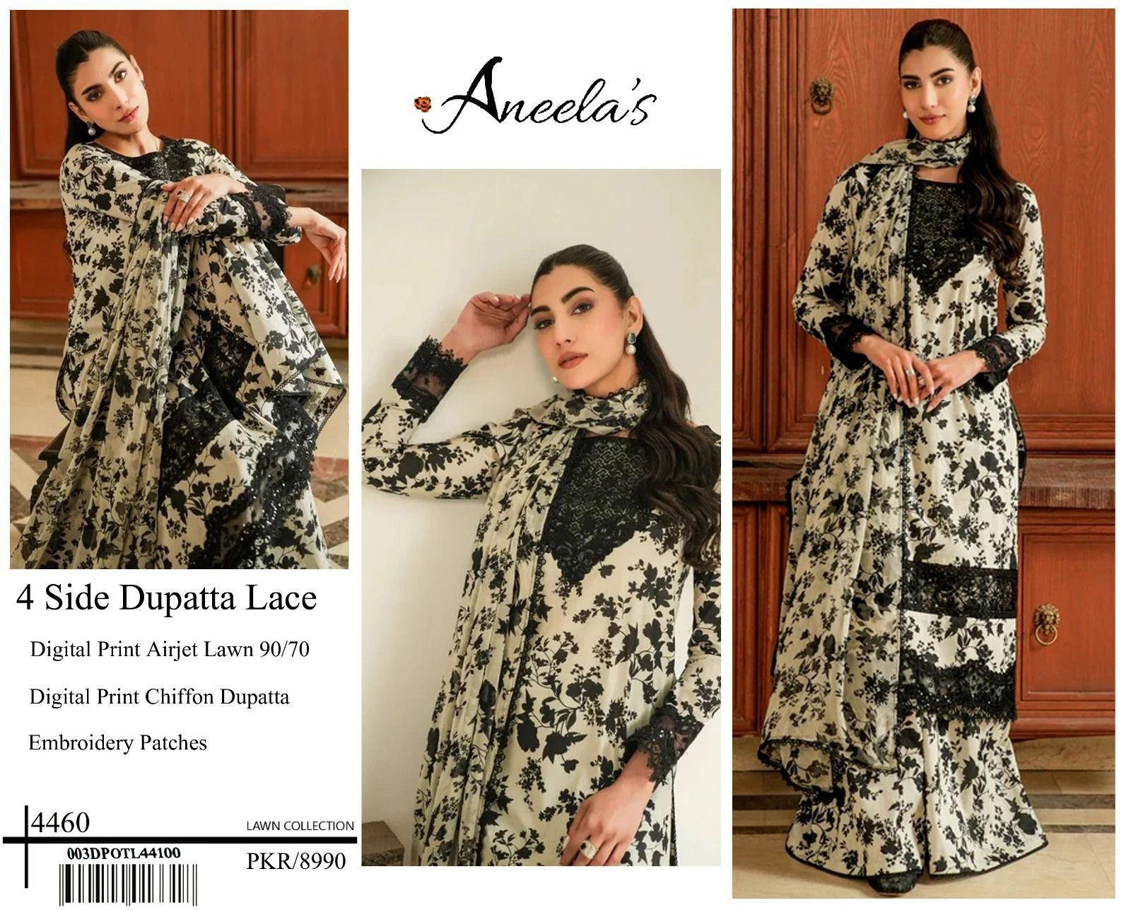 Aneela's Monochrome Luxe 3-Piece Digital Print Lawn Suit - Image 4