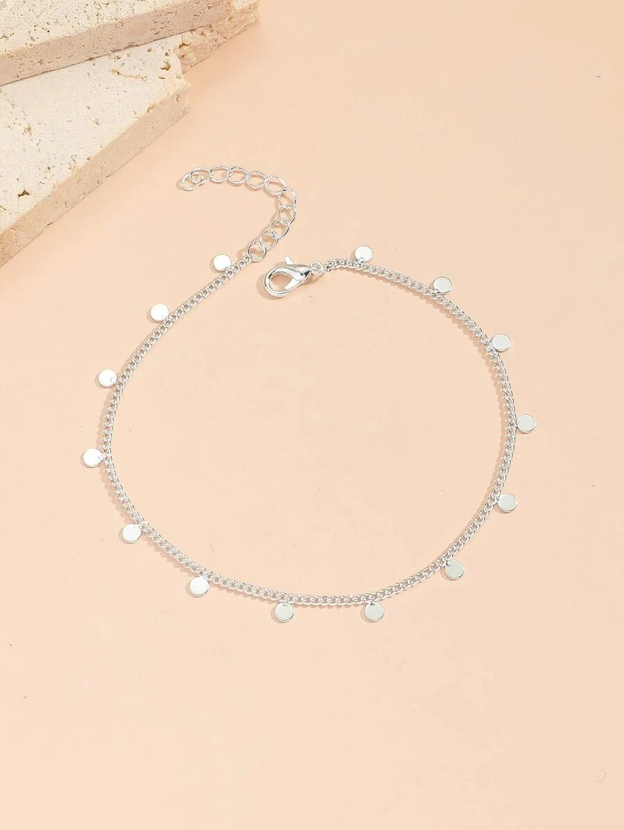 Disc Decor Chain Anklet - Silver - Image 3