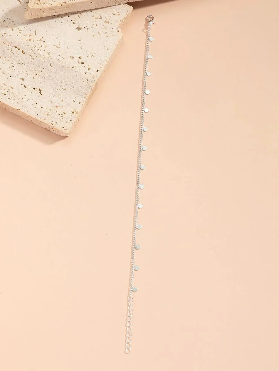 Disc Decor Chain Anklet - Silver - Image 2