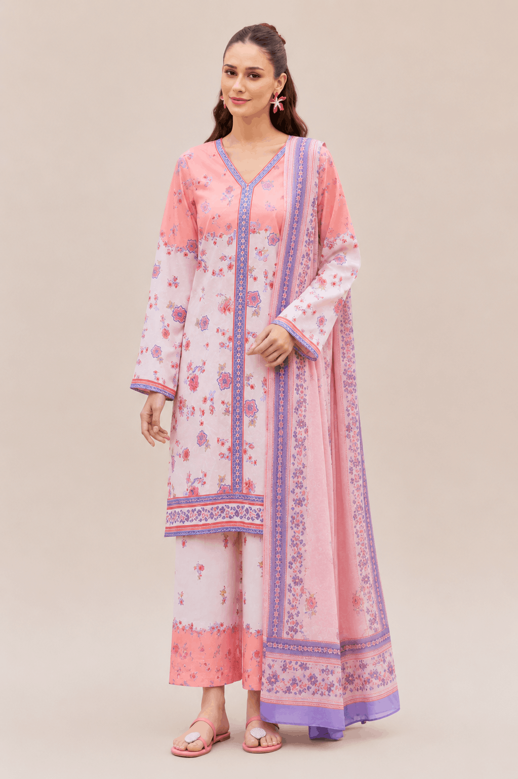 Farasha Blush Flora 3-Piece Unstitched Lawn Suit