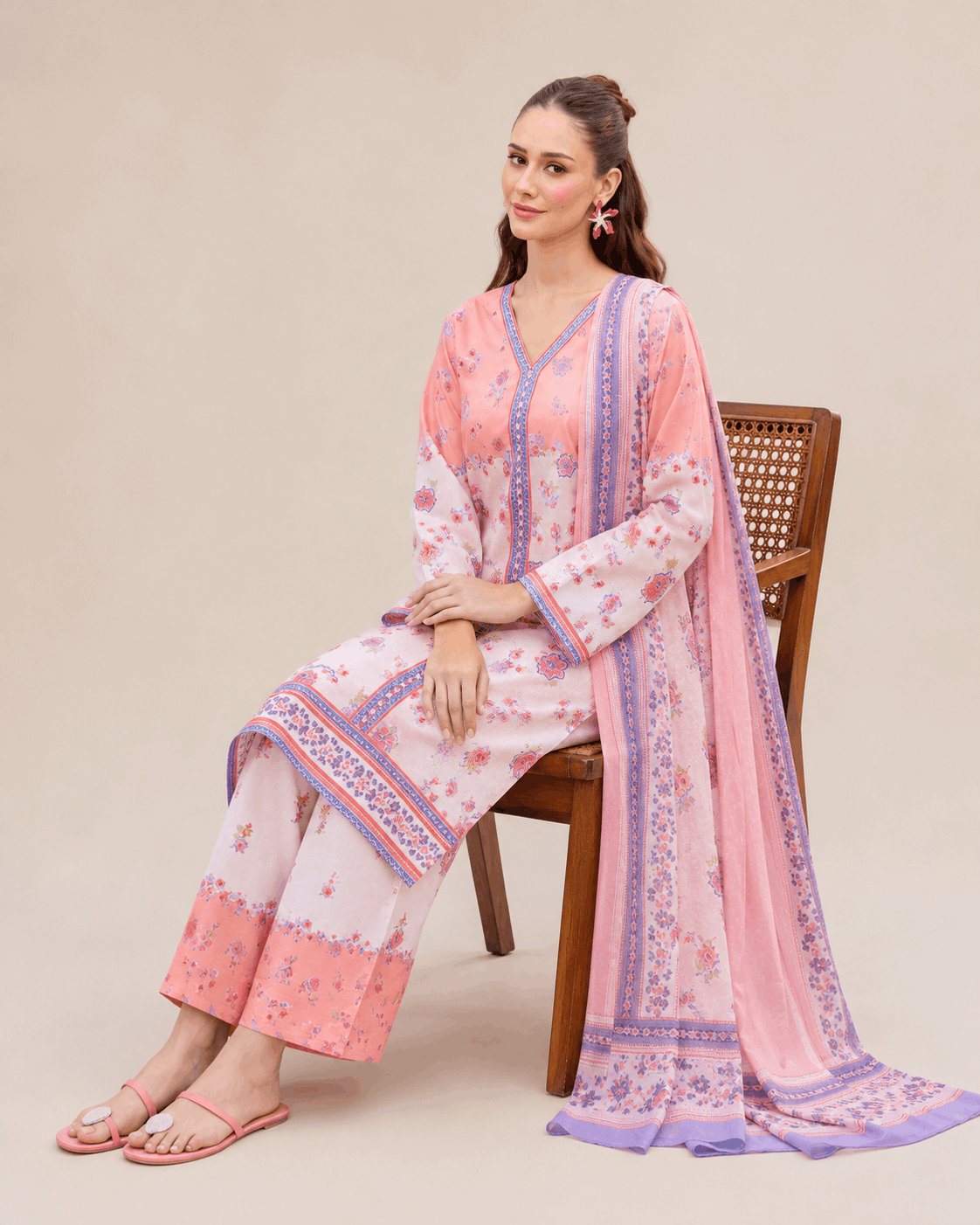 Farasha Blush Flora 3-Piece Unstitched Lawn Suit - Image 3