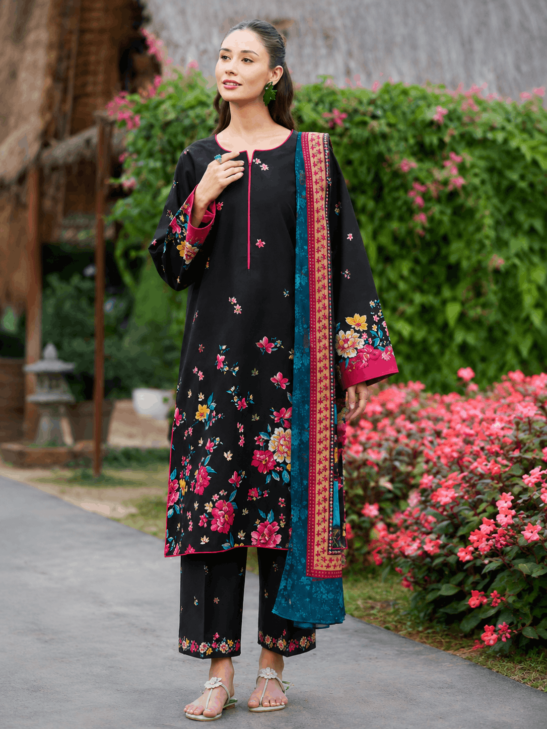 Farasha Midnight Floral 3-Piece Unstitched Lawn Suit
