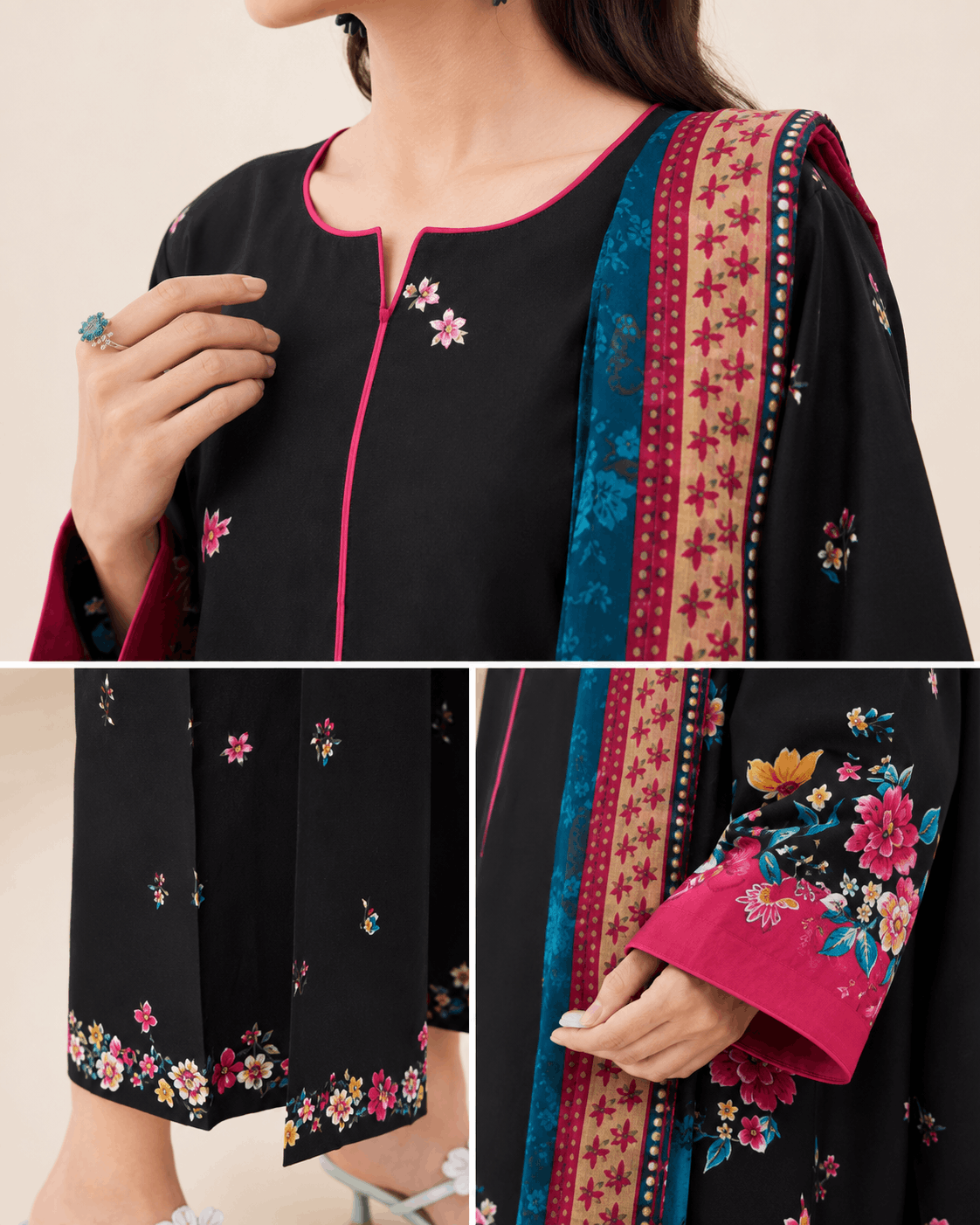 Farasha Midnight Floral 3-Piece Unstitched Lawn Suit - Image 4