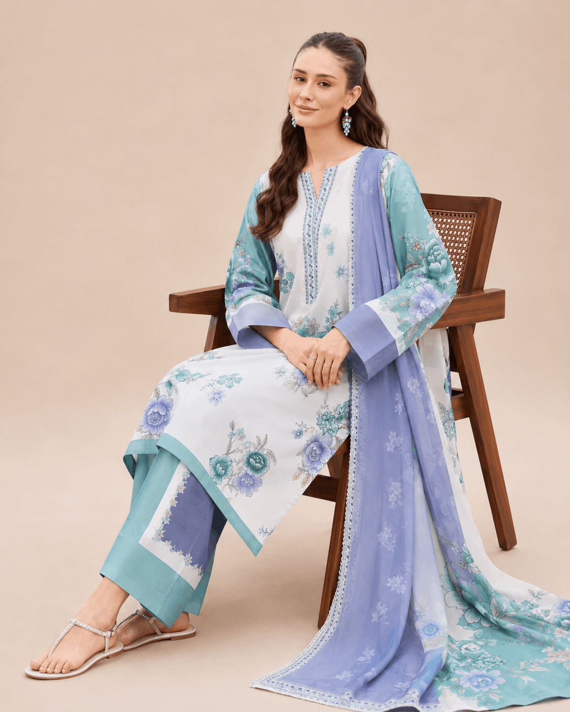Farasha Ocean Breeze 3-Piece Unstitched Lawn Suit - Image 4